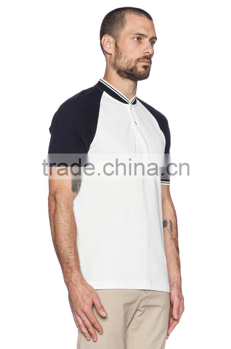White and black blank polo shirts no collar raglan sleeve polo shirt