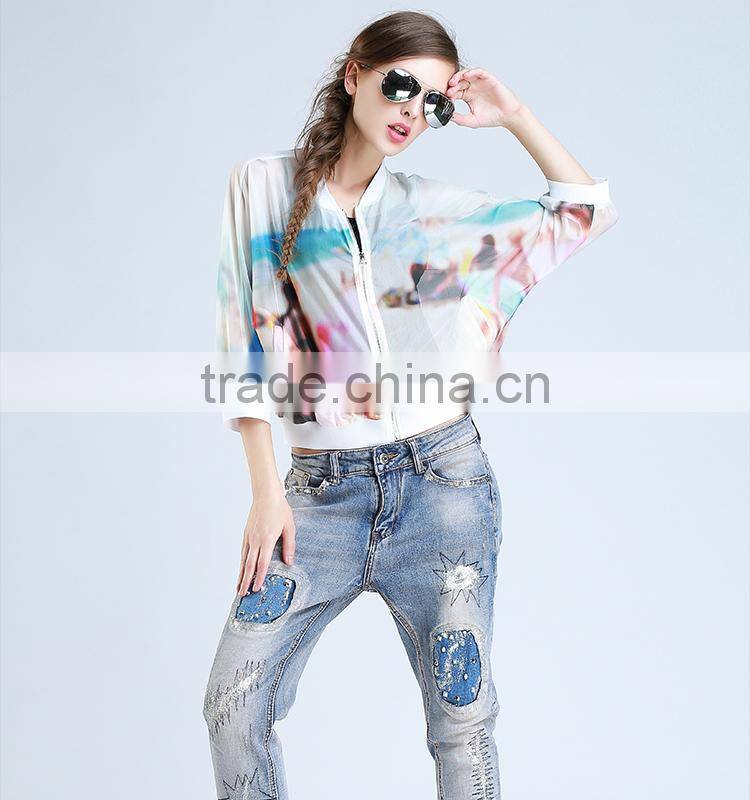 2015Summer casual round collar blazer ladies half sleeve coat