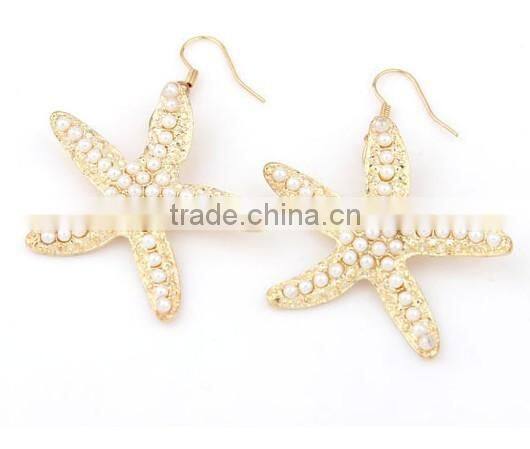 pearl paved starfish dangle earring high quality gold starfish dangle earrings sea theme earring jewelry