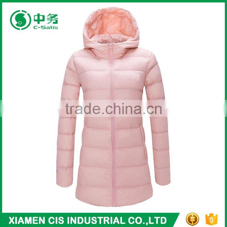 Popular Style Colorful Winter Shiny Ladies Long Down Jacket with Hood