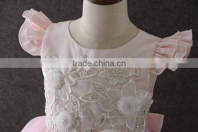 High quality boutique girl clothing Embroidery Flower Elegant Pink Fluffy Tulle sleeveless party dresses shiny performance dress