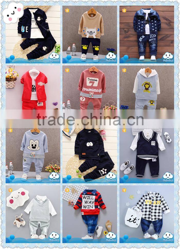 AS-409B 2017 children's clothing long sleeve t shirt+denim pants organic cotton baby clothing in india