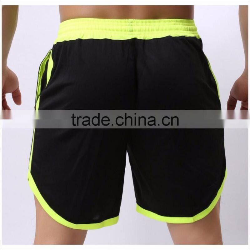 Wholesale Men OEM Sports Gym Used Shorts Blank Polyester Breathable Dry Fit Contrast Color Green Tranning Shorts