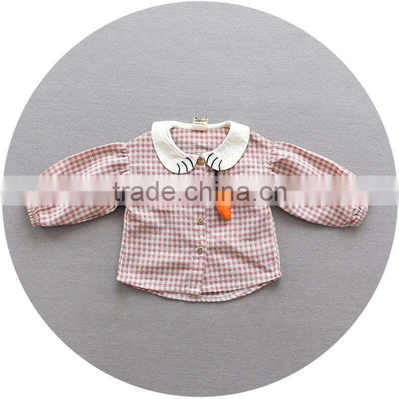 S17735A Autumn Spring Baby Girls Checked Ruched Collar Blouses