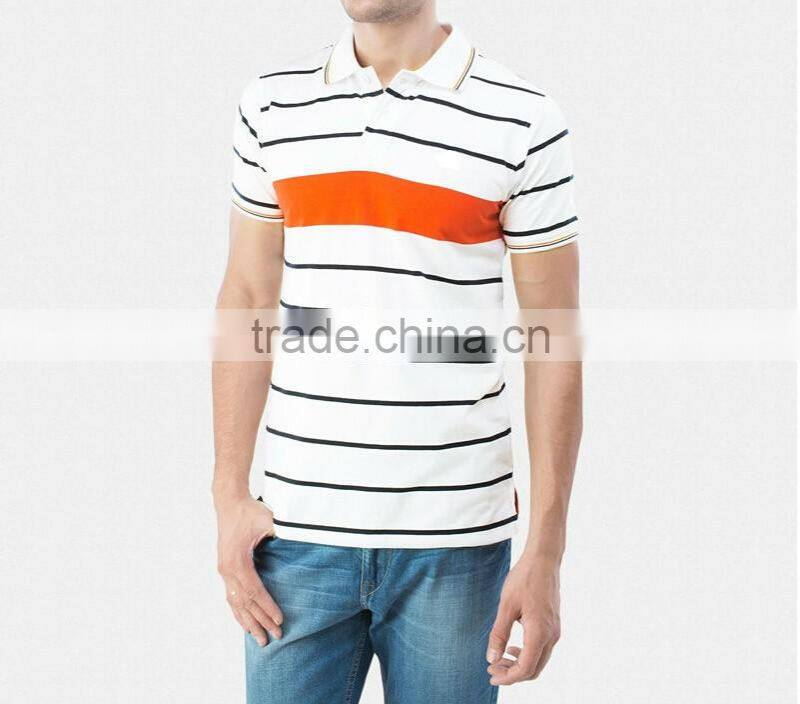 latest designs White Orange Black Striped Collar Tee Polo T-shirt for men
