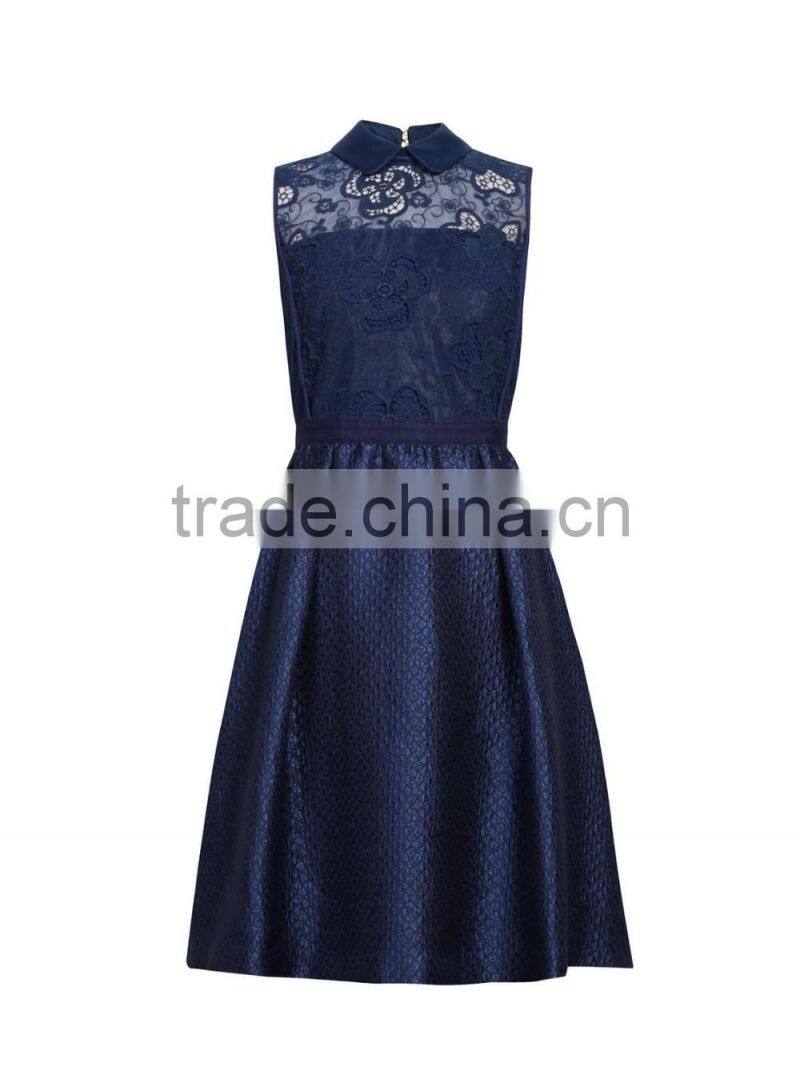 Girls navy lace expansion sleeveless dress