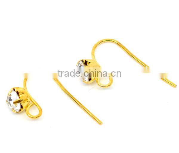 Gold Plated Rhinestone Earwire Hooks with Loop 18x12mm