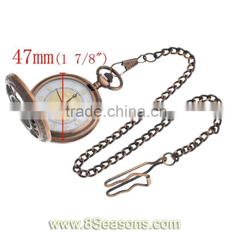 Retro Style Copper Tone Chain Quartz Pocket Watch