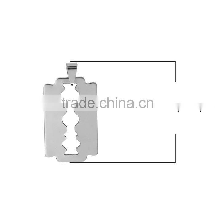 Stainless Steel Pendants Razor Blade Silver Tone Hollow