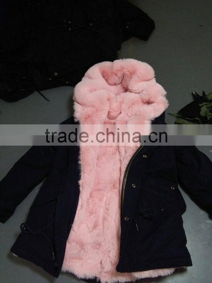 2017 Navy Kids Fur Parka For Girls Winter Wear, Short Mini Fur Down Jacket Wholesale