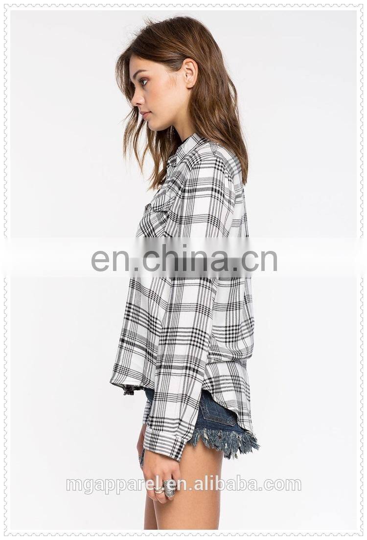 china wholesale elegant womens plaid shirt low price OEM service