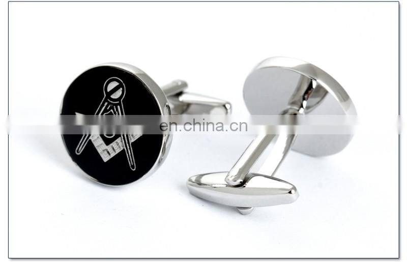 Silver Symbol Black Round Cuff link Men Shirt Cufflinks