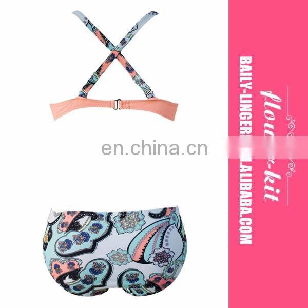 Sexy Print Halter Metal Buckle Bikini Set Swimsuit Swimwear