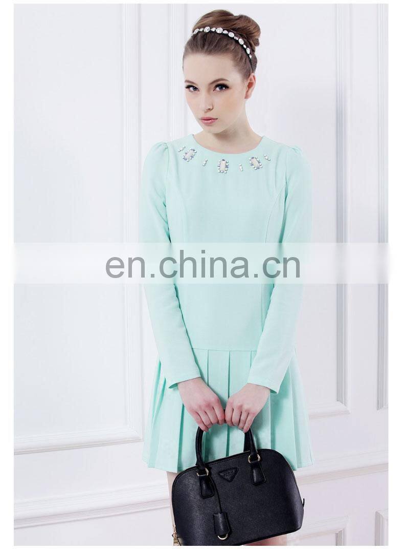 Fashion beaded beauty pleated dress for spring 2014