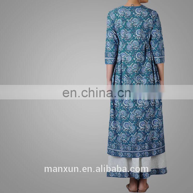 Muslim New Popular Floral Printing Abaya Loose Cosy Half Sleeve Malayu Wholesale Fashion Baju Kurung