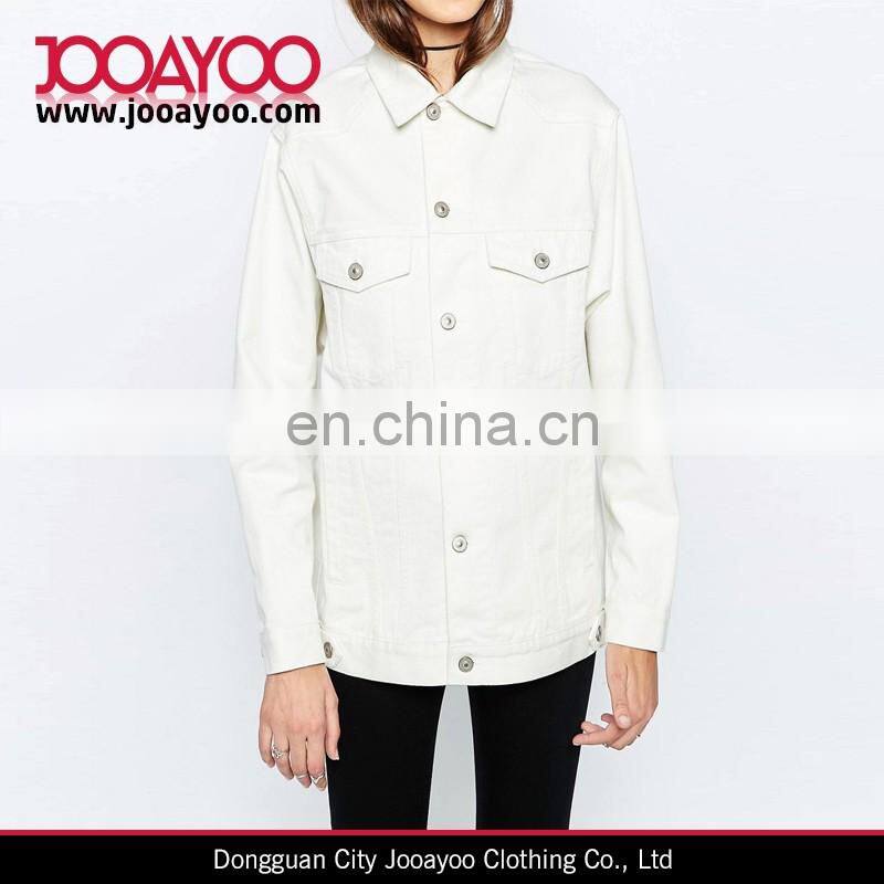 Fashion Designs White Point Collar Button Placket Denim Girlfriend Jacket
