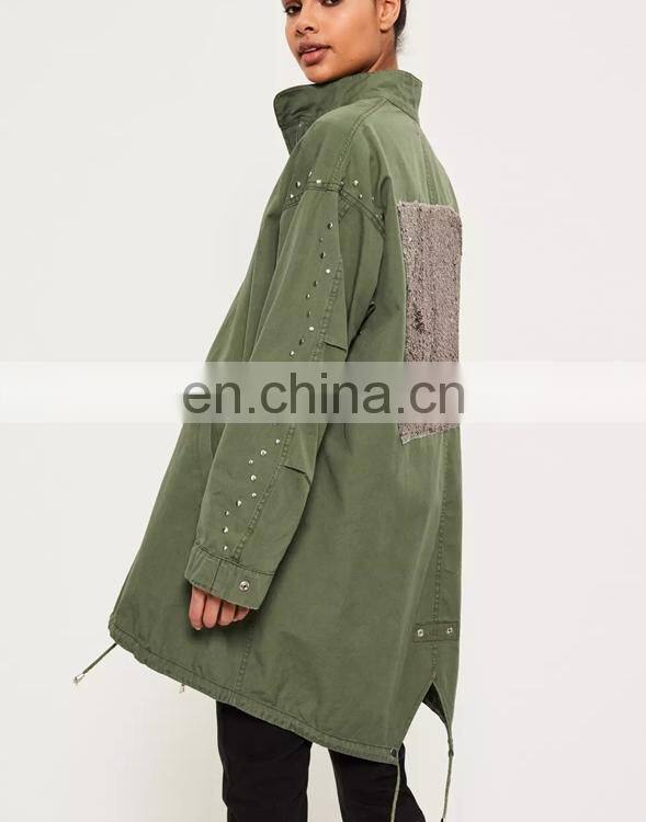 OEM serives women new pants army greencosts design long sleeves ladies coats