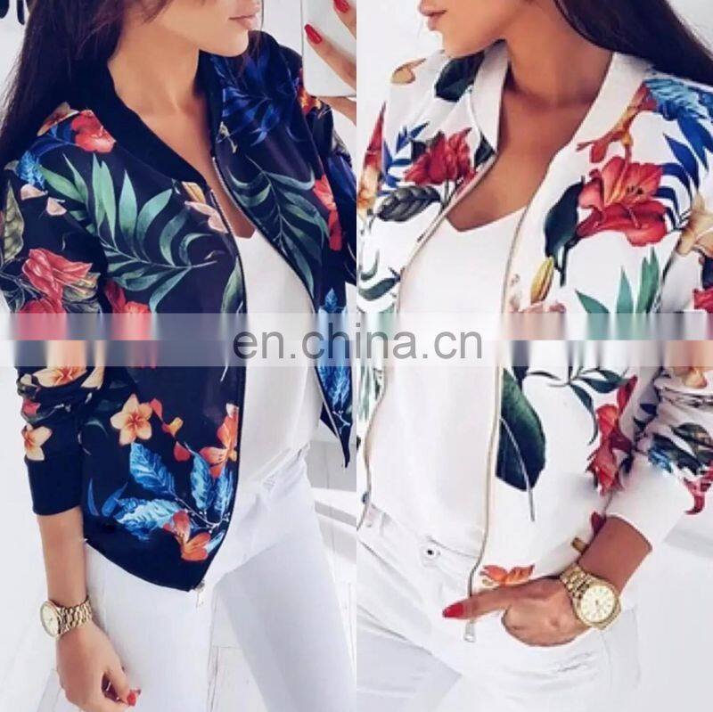 Spring and autumn women's new fashion slim floral zipper baseball jacket
