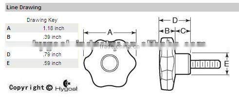 Black plastic Knob Studded Six-Lobe HG-K-0009