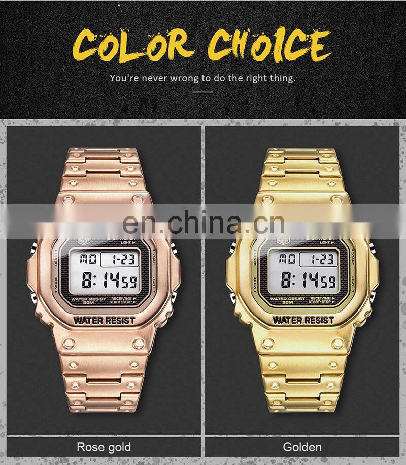 SANDA 390 Men Business Calendar Digital Watches Stainless Steel Week Display Back Light Waterproof Wristwatch