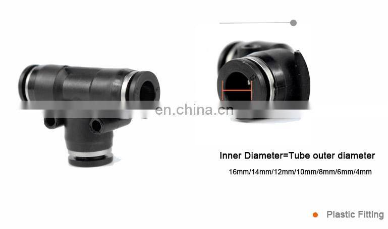 PE Pneumatic 3 way Plastic Tube hose connector T Type Push to Connect Fittings equal tee formula