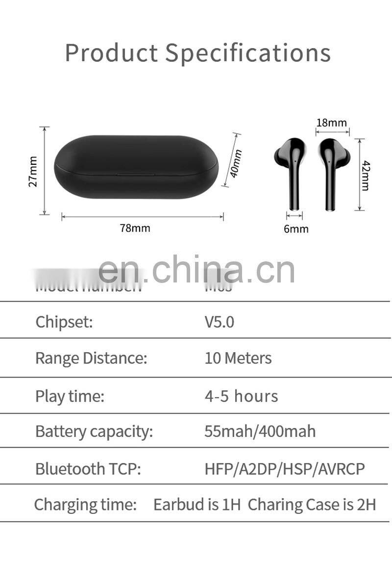 M6S V5.0 mini wireless bt headphones earbuds tws earphone for Mobile Phones