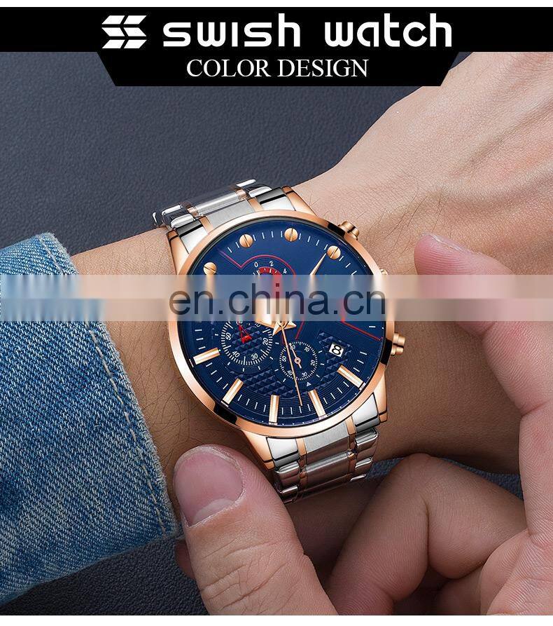SWISH 0025 Top Brand Luxury Men Watches Waterproof Stainless Steel Wristwatch Men's Chronograph Casual Quartz Watch