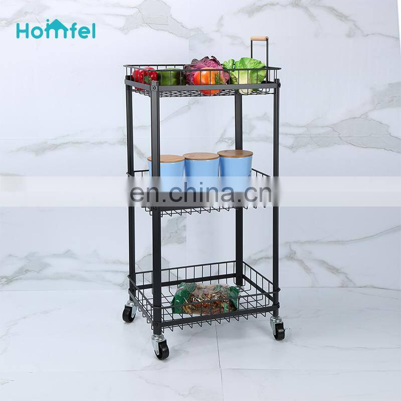 3 Tier Rolling Utility Cart with Wheels Multifunctional Metal Storage Cart Organizer Adjustable Trolley Cart with Handle