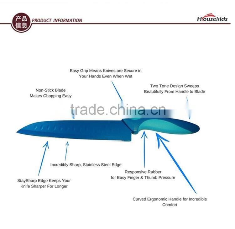 Easy Grip Kitchen Knife Set, 6 Piece Modern, Colored, Stainless Steel Knives