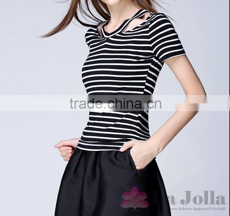 2016 Summer Fashion Lady Stripes Short sleeve t-shirt 152