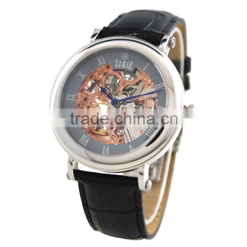ZUSK01G Classic fashion style skeleton 316L stainless steel 3 atm Automatic movtu luxury watch