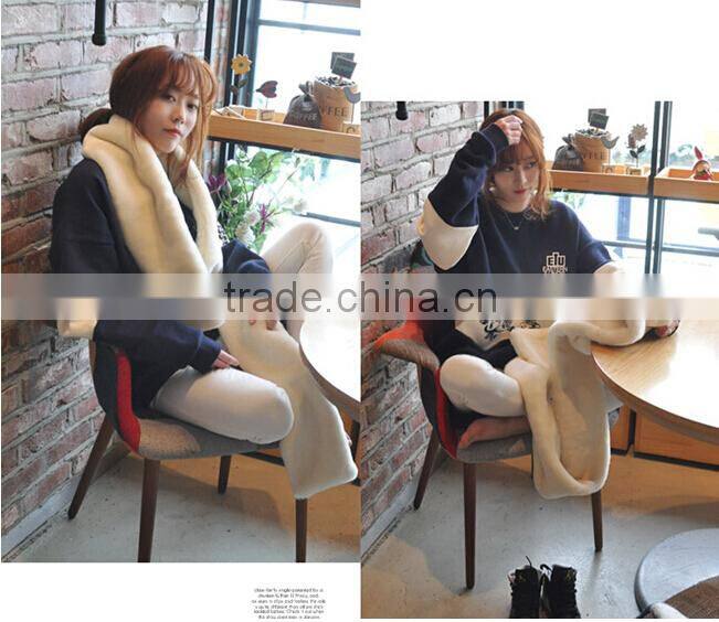New Winter Warm Plain Woman Neck Warmer White Mink Fur Scarf