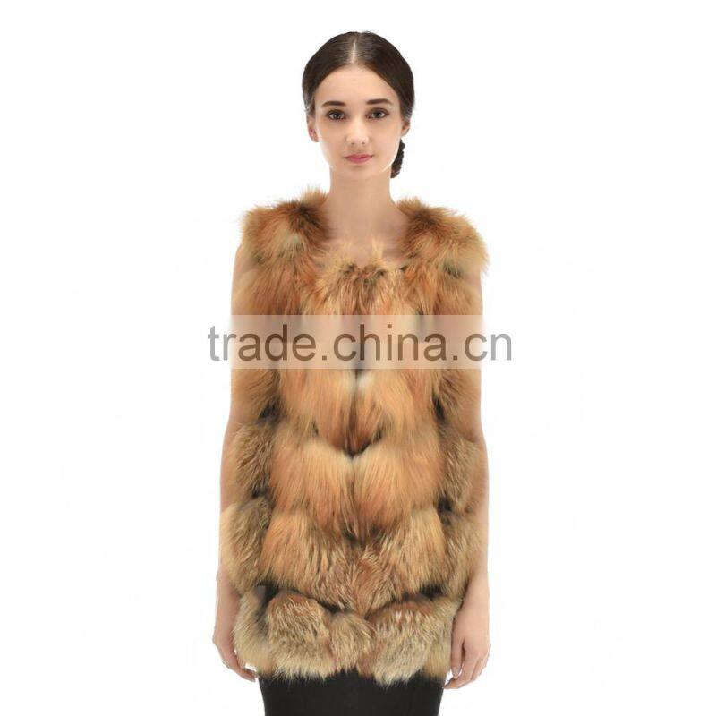 2015 Winter Latest design Long Style Nature Fox Fur Vest With trimming