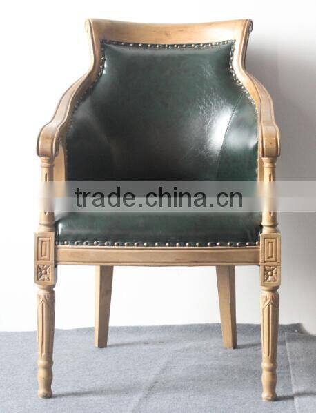 Antique Leisure wooden green oak leather armchair