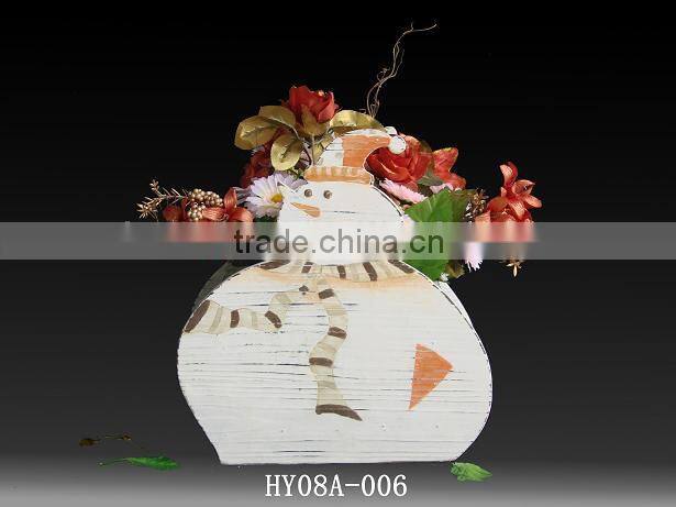 Shabby chic cute snowman shape wood garden pot