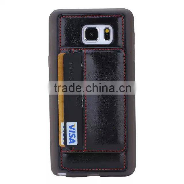 Top quality Genuine Leather Stand case For Samsung Galaxy Note 5 , For Galaxy Note 5 Edge Case with card holder