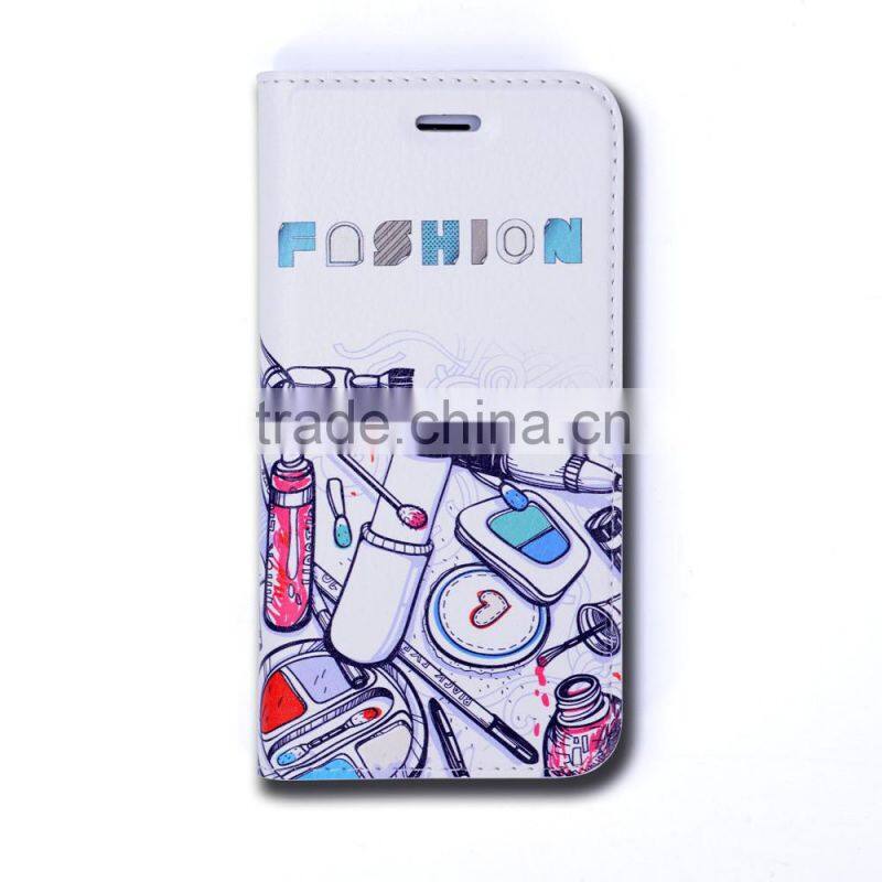 RFID Silk Painting lipstick pattern PU leather magnet with stand flip wallet case for iphone 6/6s/6plus