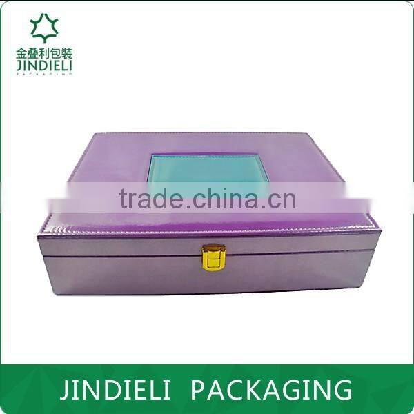 beauty purple PU cosmetic box with lock