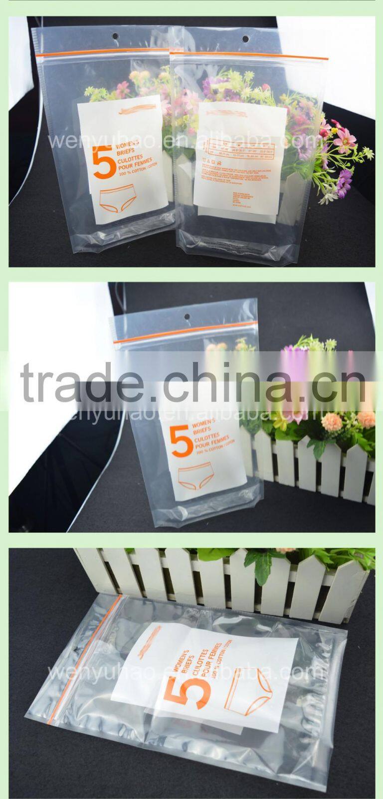 underwear plastic custom print zip lock bag / stand up pouch with hang hole