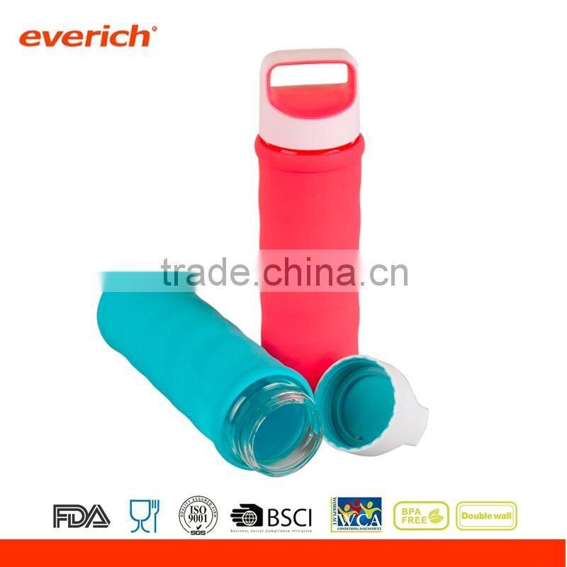 18oz wholesale bpa free Eco-friendly Glass Bottle with sleeve