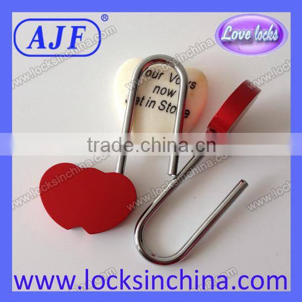 AJF new arrival only manufacturer long hook aluminium different color double heart padlock