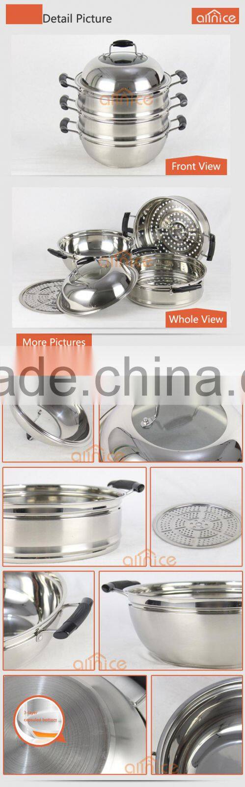 Allnice-3 layers Stainless steel steamer pot with glass lid
