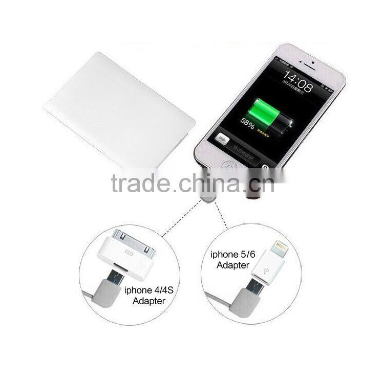 Premium leather cover customized promotional credit card shape portable phone power bank charger with built in micro usb cable