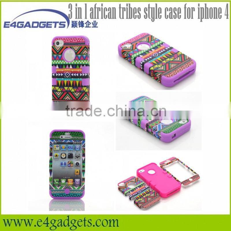 2013 Hot selling Functional 3 in 1 african tribes style case for iphone 4, phone cover