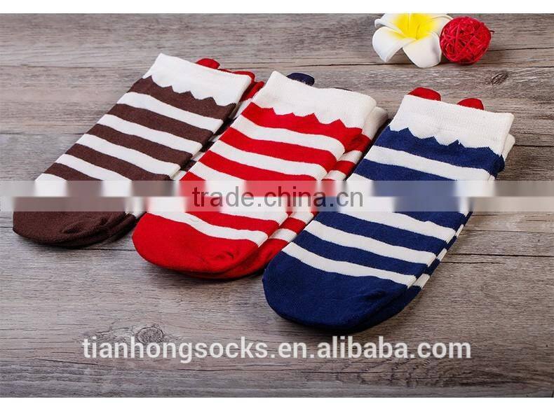 2016 New summer striped lovely ears three color short socks boat socks for girls and woman