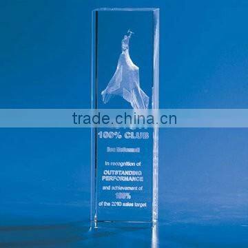 3d laser engraved logo crystal block for customized sport souvenirs or office decoration