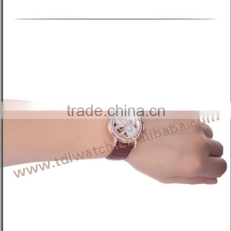 Newest Genuine Leather Skeleton Leather Wrist Watch