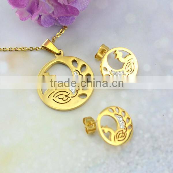 Cheap And Wholesale Fashion Jewelry 2016 Phoenix With Crystals Stainless Steel Necklace And Earring Stud Jewelry Sets