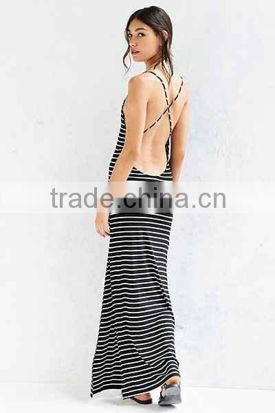 South African Elegant with sexy party Plunge back striped maxi dress