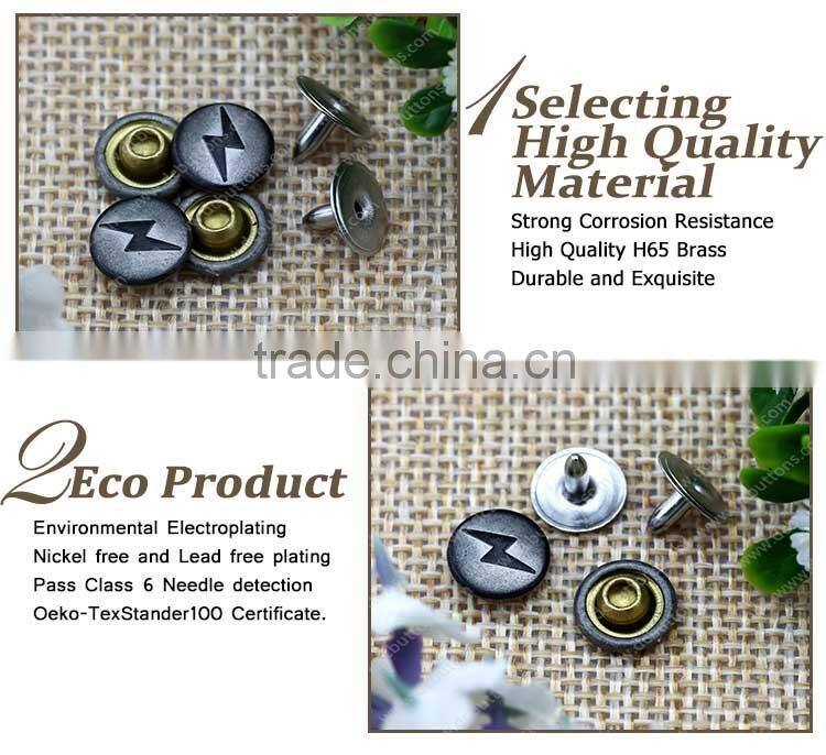 9MM Lightning logo metal jeans rivet for leather jacket men